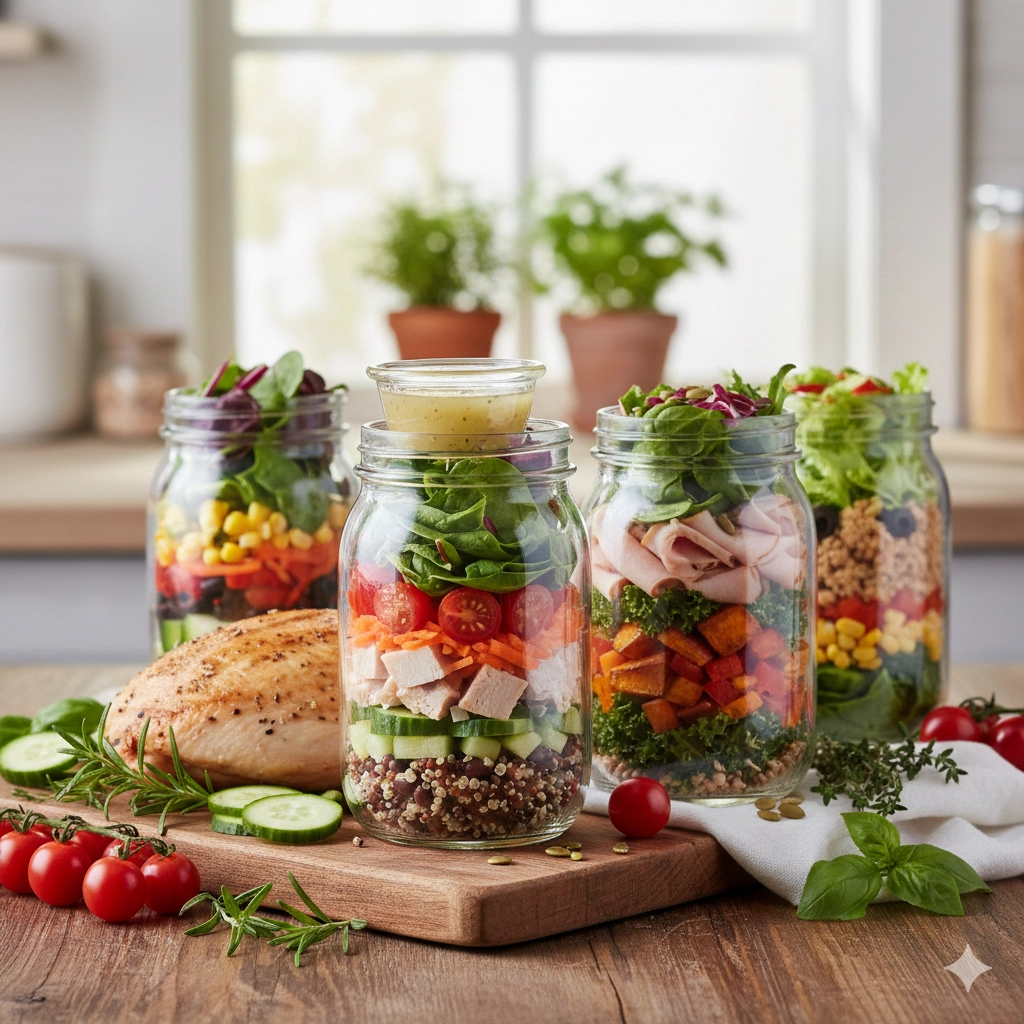 Turkey and Veggie Mason Jar Salads
